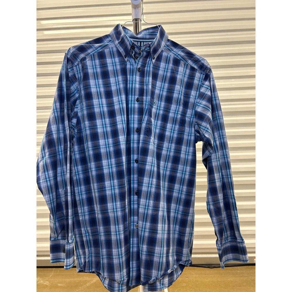 Ariat Shirt Mens M Blue Ariat Pro Series Western Plaid Button Down Long Sleeve